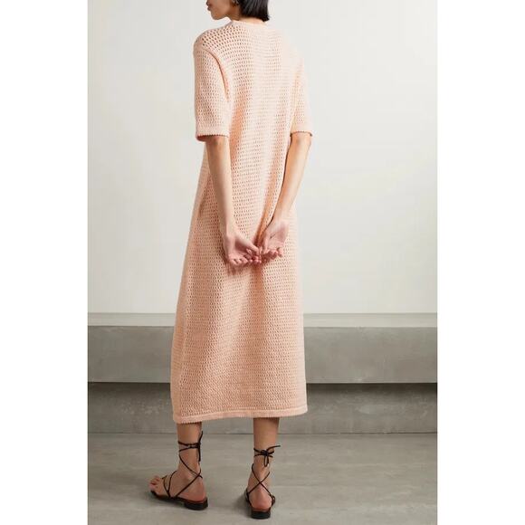 Lauren Manoogian Crocheted Cotton-Blend Midi Dress Petal Peach Pink Size 1 Small - Picture 3 of 16